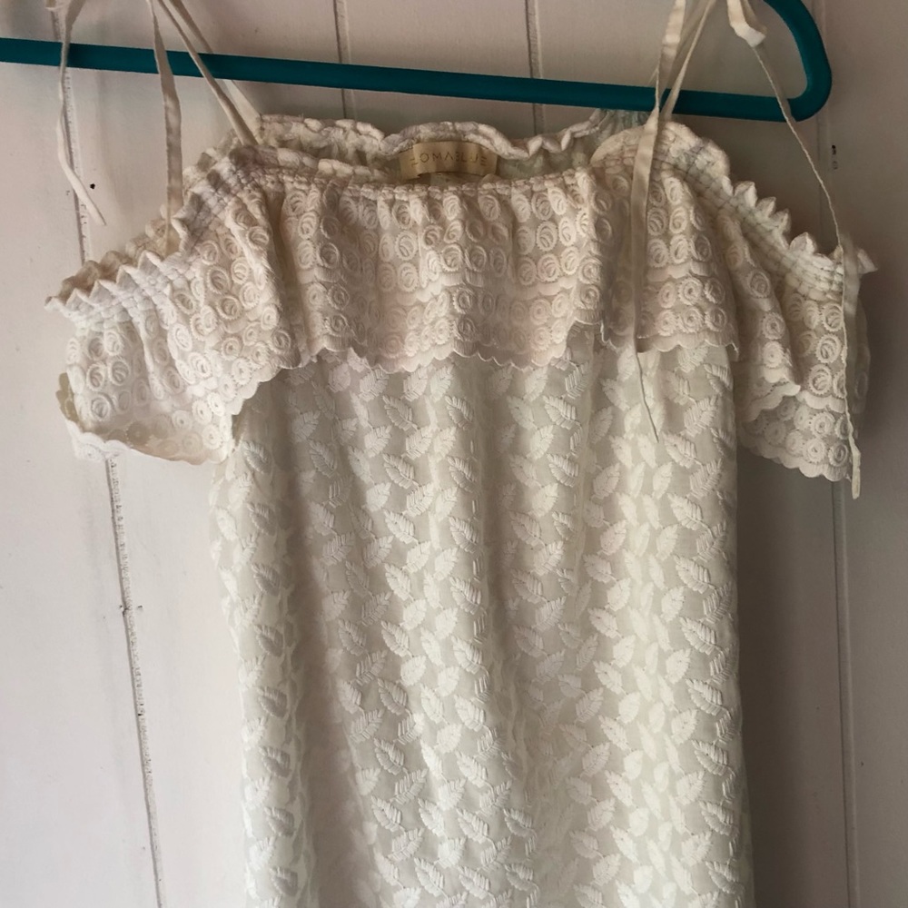 Paloma Blue Tie Spaghetti Strap Off the Shoulder‎ Dress Off-White/Cream M - Picture 5 of 10